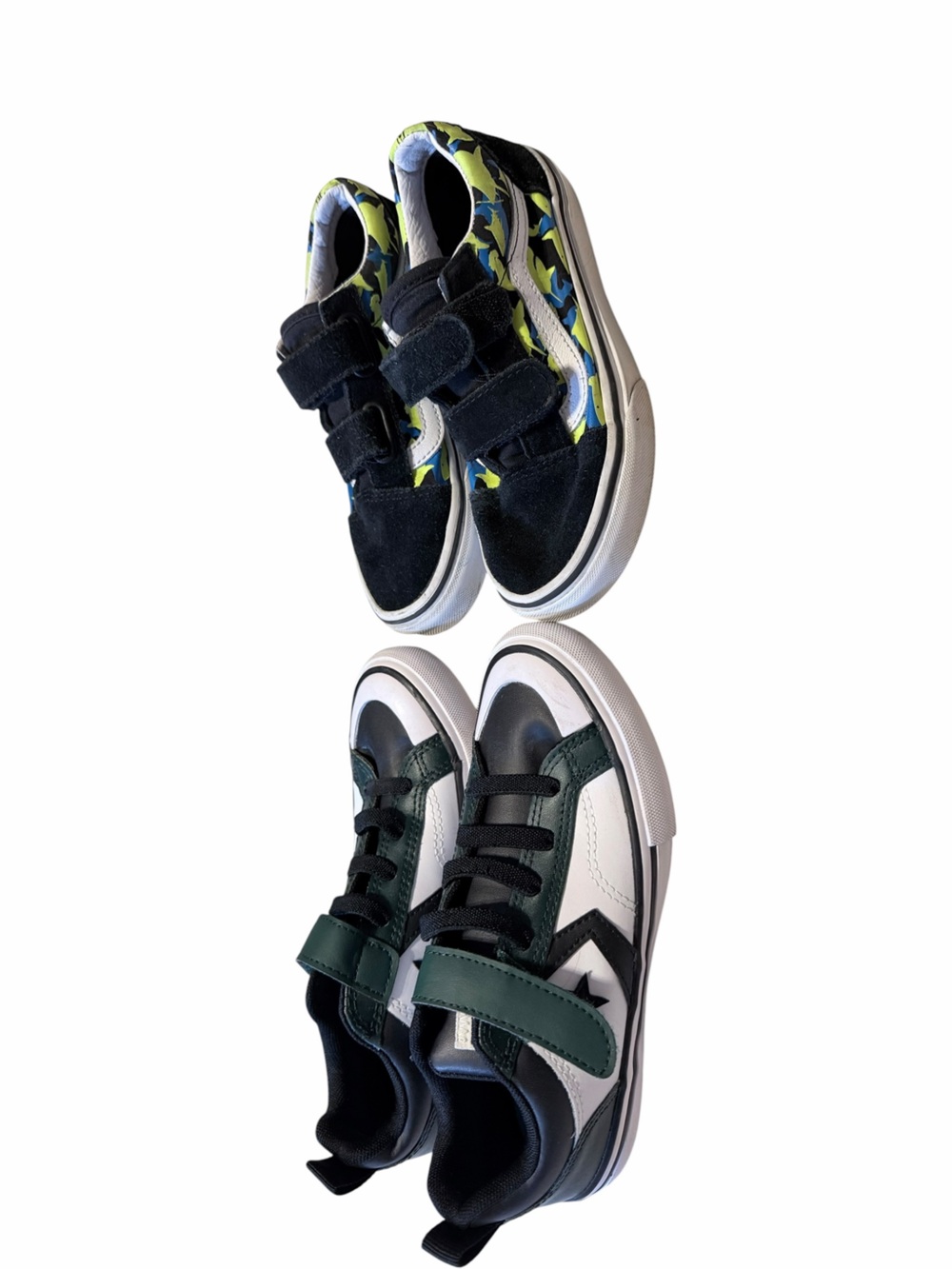 💜BUNDLE CONVERSE & VANS Kids Black & Green Casual Sneakers - Velcro Comfort - Picture 2 of 12